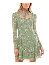 ULTRA FLIRT Womens Tie Long Sleeve Short Dress