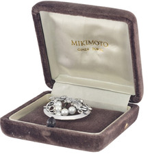 Vintage K MIKIMOTO Akoya Pearl Sterling Silver Brooch In Box