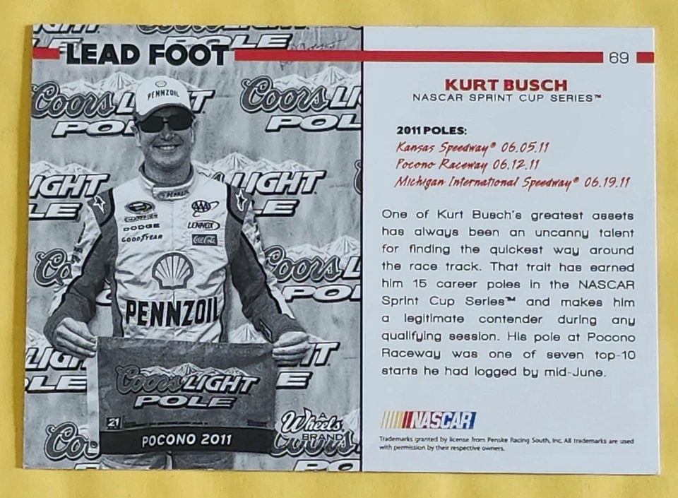 2011 Wheels Main Event KURT BUSH 1/1 GREEN #69 - Image 2 of 2