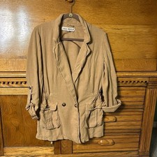 Free People Tan Linen Blend Boho Chic Charly Utility Safari Blazer Jacket Cargo
