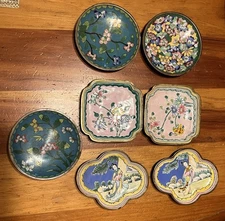 Chinese Canton Enamel over Metal Dishes Late 19th Century Set Of 7