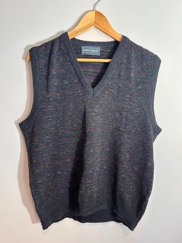 Kenneth Roberts Dark Gray V-Neck Knit Sweater Vest Colorful Speckled Pattern - product listing photo