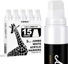 5 Pcs White Jumbo Poster Marker 15mm Wide Tip Thick Acrylic Paint Pen Paint M...