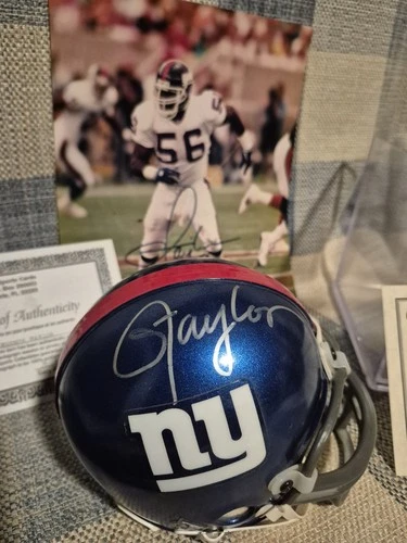 Lawrence Taylor Autographed Mini Helmet (With Box) & Autographed 8x10 Photo