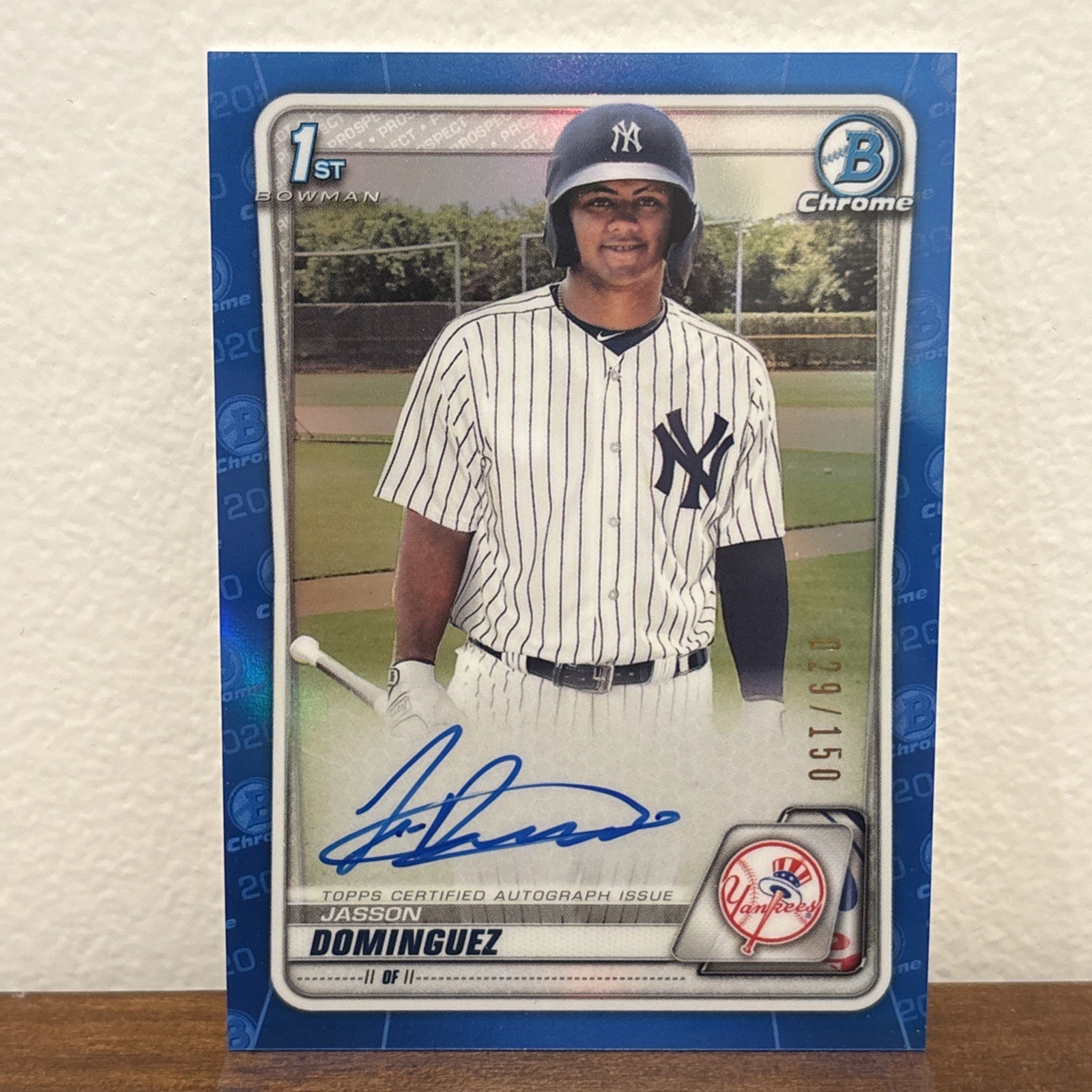 2020 Bowman Jasson Dominguez Chrome Auto 1st Blue Refractor #/150 Yankees