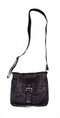 5th Avenue Black Leather Crossbody Bag with Buckle Detail