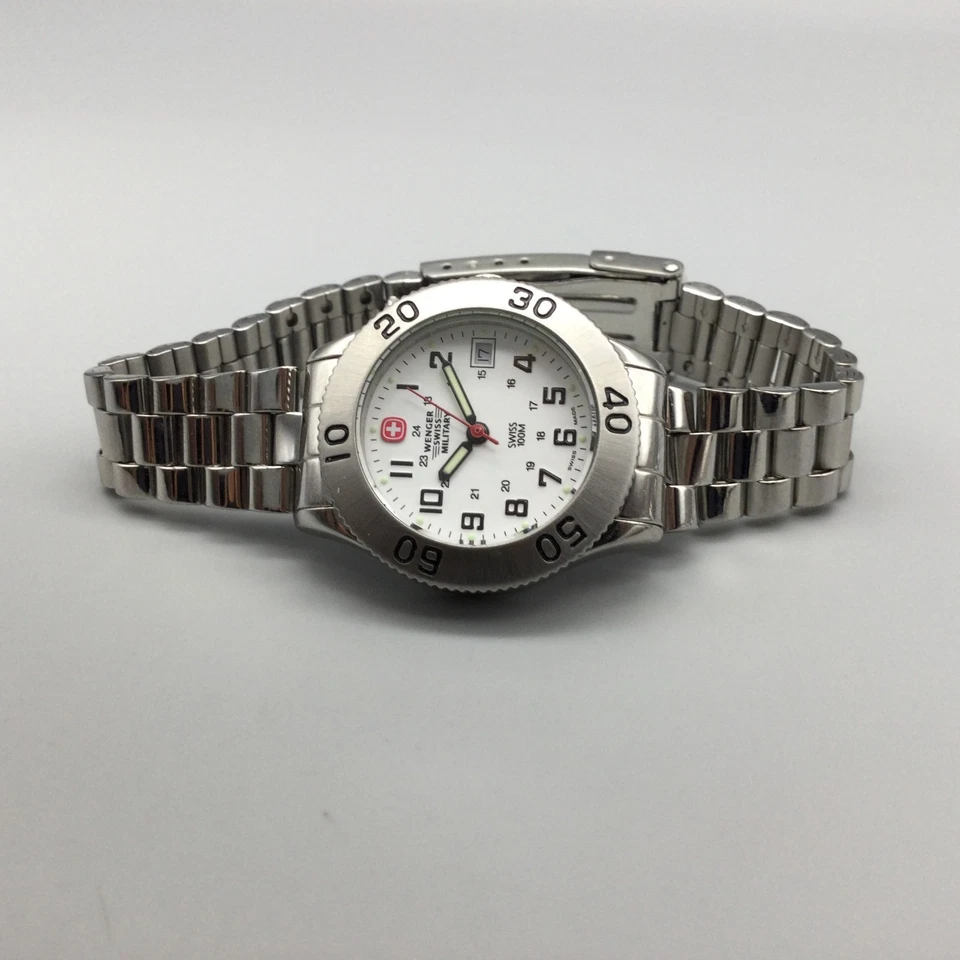 Reloj Militar Suizo Wenger Mujer 29mm Tono Plata Fecha Batería Nueva 7" Foto 4 de 4