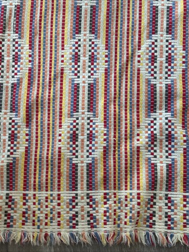 MCM Large Cotton Overshot Fringe Multi Color Woven Rug 60 X 45” - Picture 3 of 15