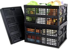 3 Pack 34L Large Plastic Folding Crates Storage Collapsible Crate Storing Food
