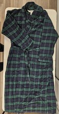 The Vermont Country Store Flannel Robe Long wrap belted Men's Medium Blue Green