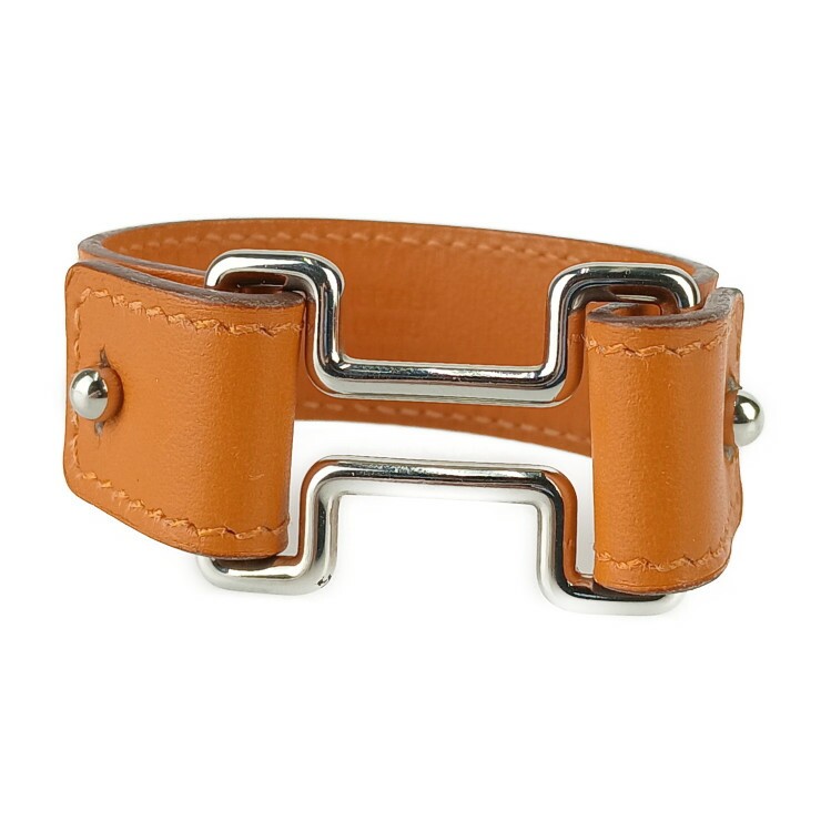 HERMES Swift Leather Bracelet for Women in Orange with Silver Hardware