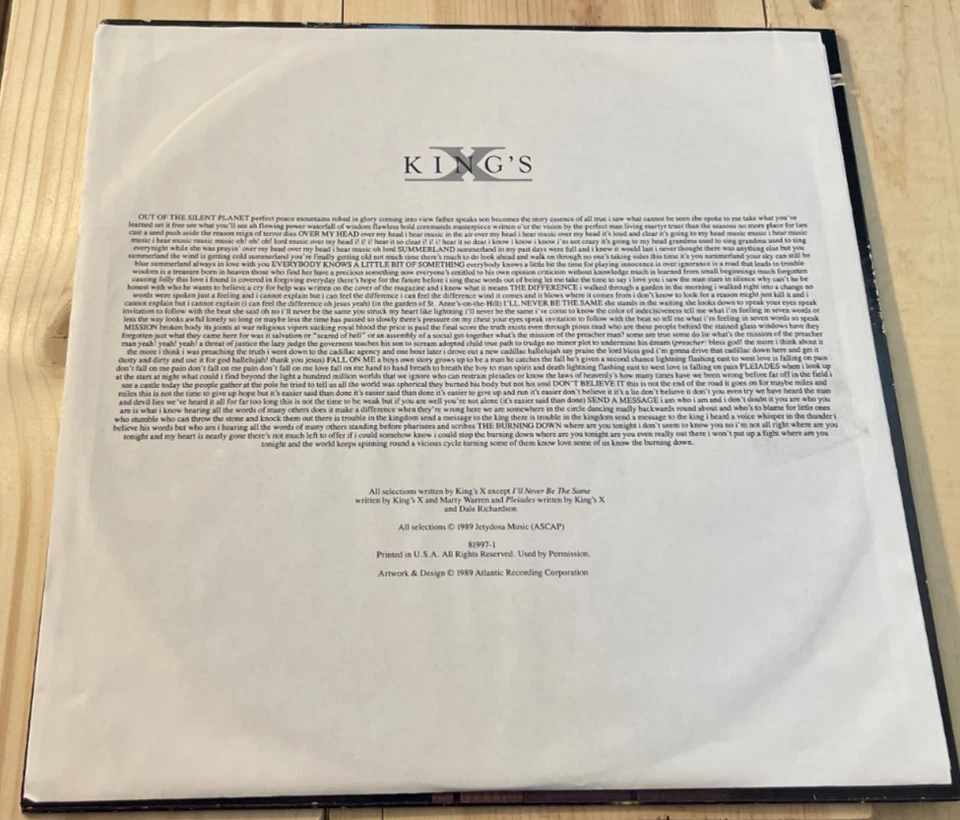 King's X – Gretchen Goes To Nebraska Vinyl LP (1989, Atlantic) 81997-1 - Image 4 of 4