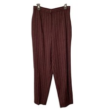 Vtg Liz Claiborne Collection Women Size 12 Burgundy Pinstripe Trousers 100 Wool