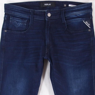 Mens Replay M914 ANBASS Stretch Slim Tapered Blue Jeans W32 L32