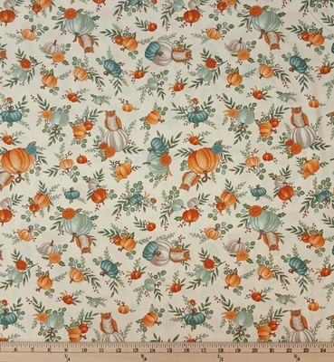 Cotton I Love Fall Most of All Pumpkins Autumn Fall Fabric Print by Yard D515.50