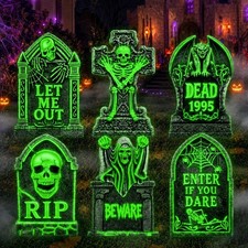 6Pcs Halloween Outdoor Decorations, Glow in the Dark Tombstone Yard Signs