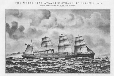 White Star Line Atlantic Steamship 'Oceanic' in 1871 Antique Print 1899