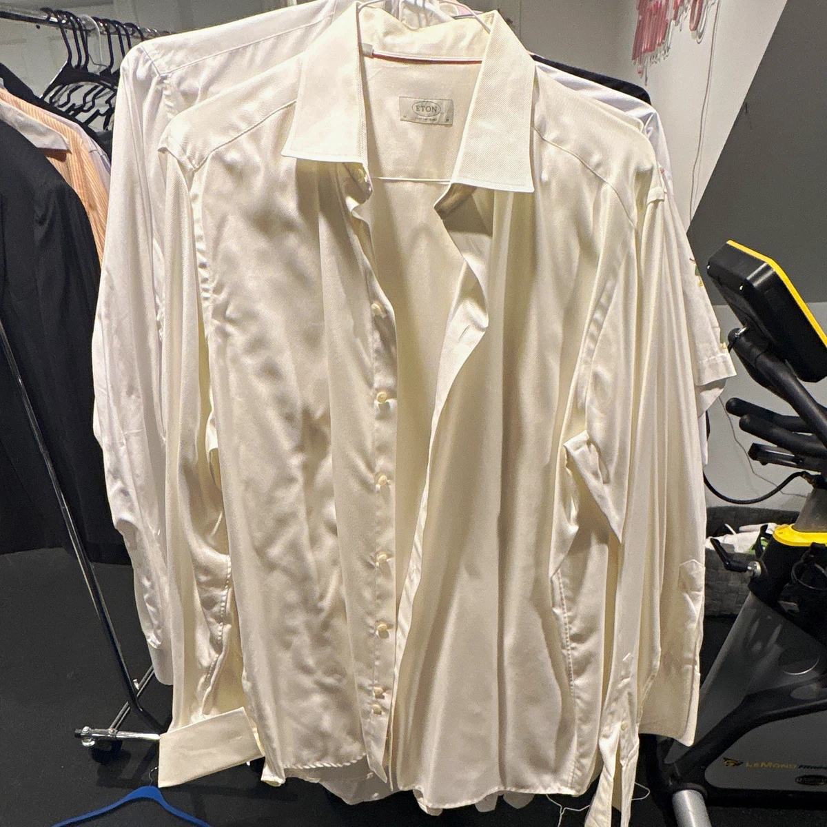 dress shirt 18 CLUB ROOM White w/ Blue Yellow Grid Slim Fit Dress Shirt NEW 18 18-1/2 32/33