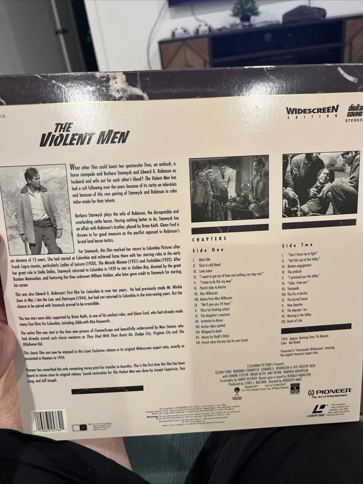 "THE VIOLENT MEN" 12" LASER DISC MOVIE/G FORD-B STANWYCK-EG ROBINSON/WSCREEN/NEW - Image 2 of 2