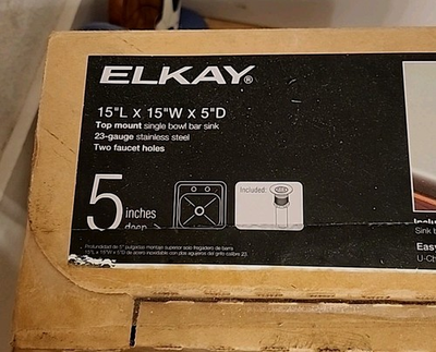 #ad Elkay 23 Gauge Stainless Steel 15quot; Single Hole Drop in Bar Sink 645805 New $32.95
