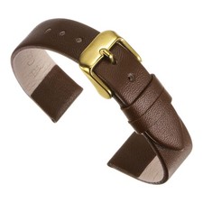 Dark Brown Genuine Leather Band 18mm Width Flat Thin Elegant Strap Golden Buckle
