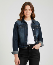 DKKY Girls Cropped Denim Jean Jacket Size Teen L Indigo