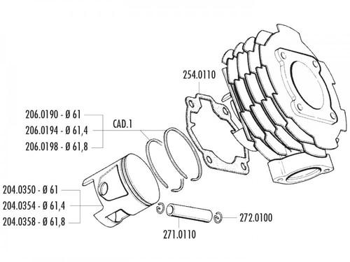 Frasco establece Polini 152ccm 61mm para Vespa T5 125 Classic - Imagen 6 de 6