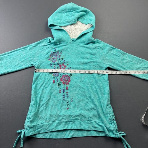 Mudd Hoodie Girls 12 Teal Floral Print Pullover Long Sleeve Lightweight Boho - Picture 11 of 14