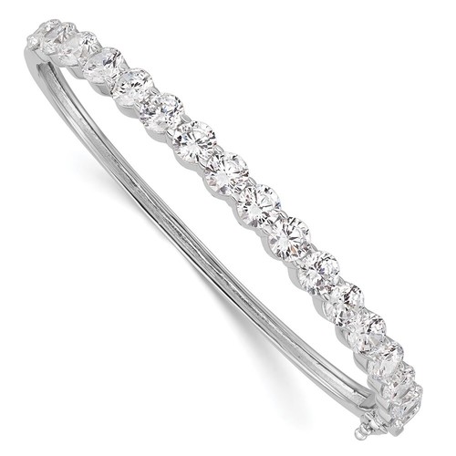 Sterling Silver Rhodium-plated 17 Stone Cubic Zirconia Hinged Bangle Bracelet - 第 1/4 張圖片