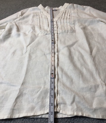 JM Collection Linen Tunic Top Woman’s Sz 18 White Pleated Button Up Minimalist - Picture 6 of 11