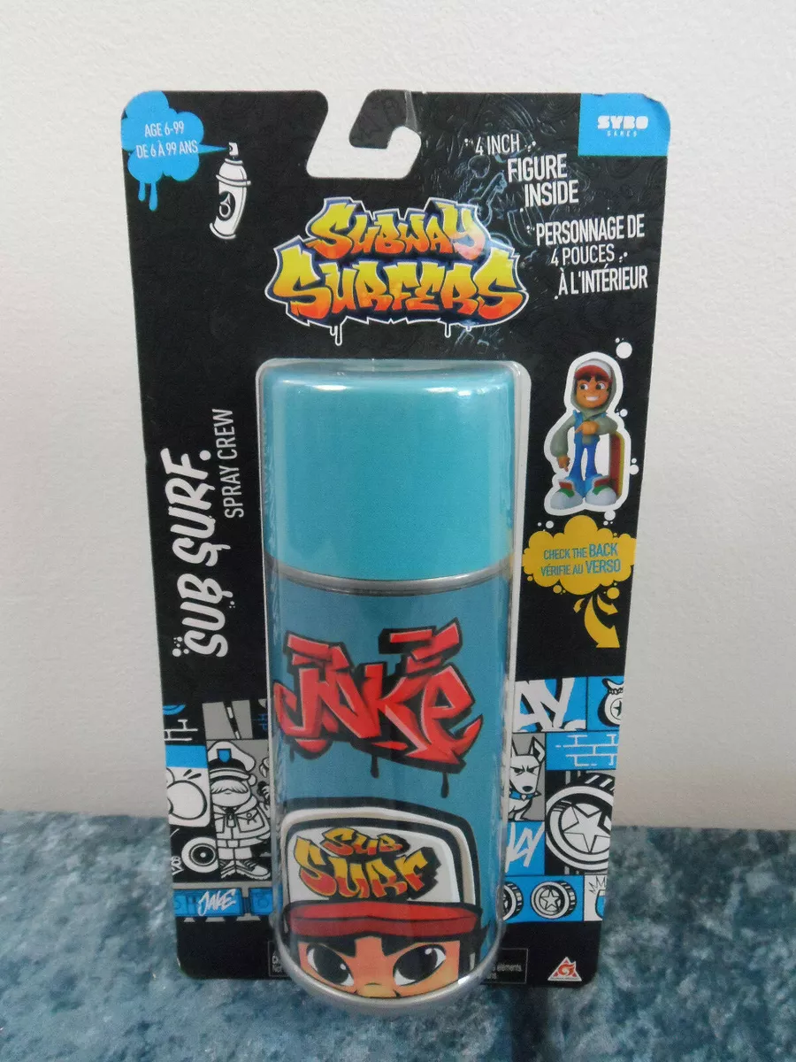 SUBWAY SURFERS - JAKE FIGURE WITH SKATEBOARD - Spray and Figure Jake and  his 10 cm Vinyl Skateboard with Sticker Collectio - CATCH