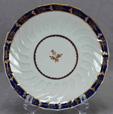 18th Century Flight Worcester Cobalt Blue & Gold Thistle 7 1/2 Inch Plate