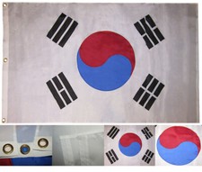 3x5 Embroidered Sewn South Korea Country Premium Quality 300D Nylon Flag 3 clips