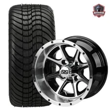 12" Azusa Machined Black Golf Cart Wheels and Tires Combo (20x10-12) Set of 4