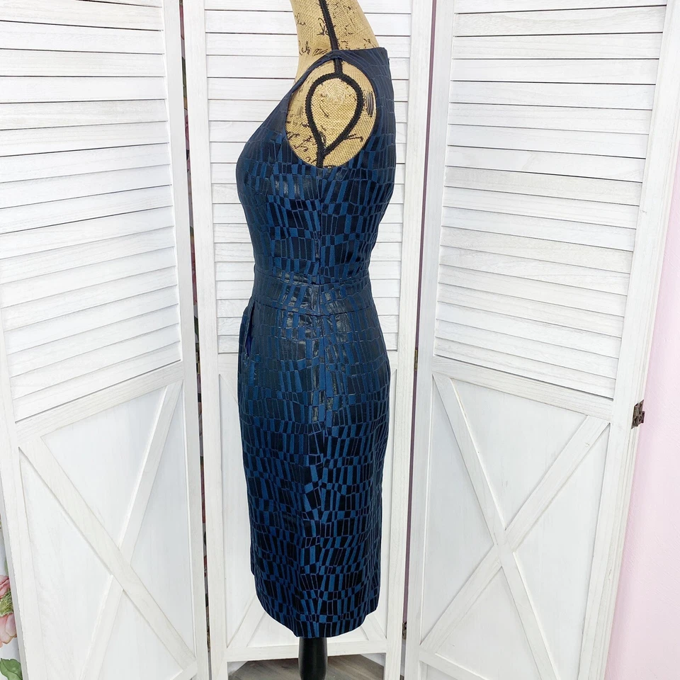 Michael Kors Collection Mosaic Sheath Dress Womens 8 Blue Black Metallic - Image 2 of 4