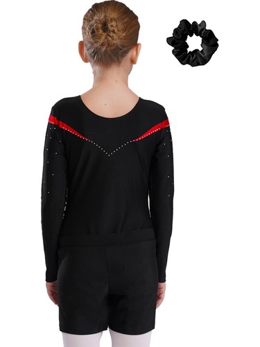 Kids Girls Leotard With Shorts Competition Bodysuit Long Sleeve Dance Outfit - Picture 44 of 57