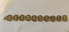 Vintage Unique Bracelet Gold Black Tone pearled grey Spacers 20mm w x 8.5cm L