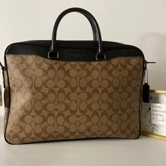 Coach, Bags, Coach Black Signature Canvas And Leather Slim Laptop Bag