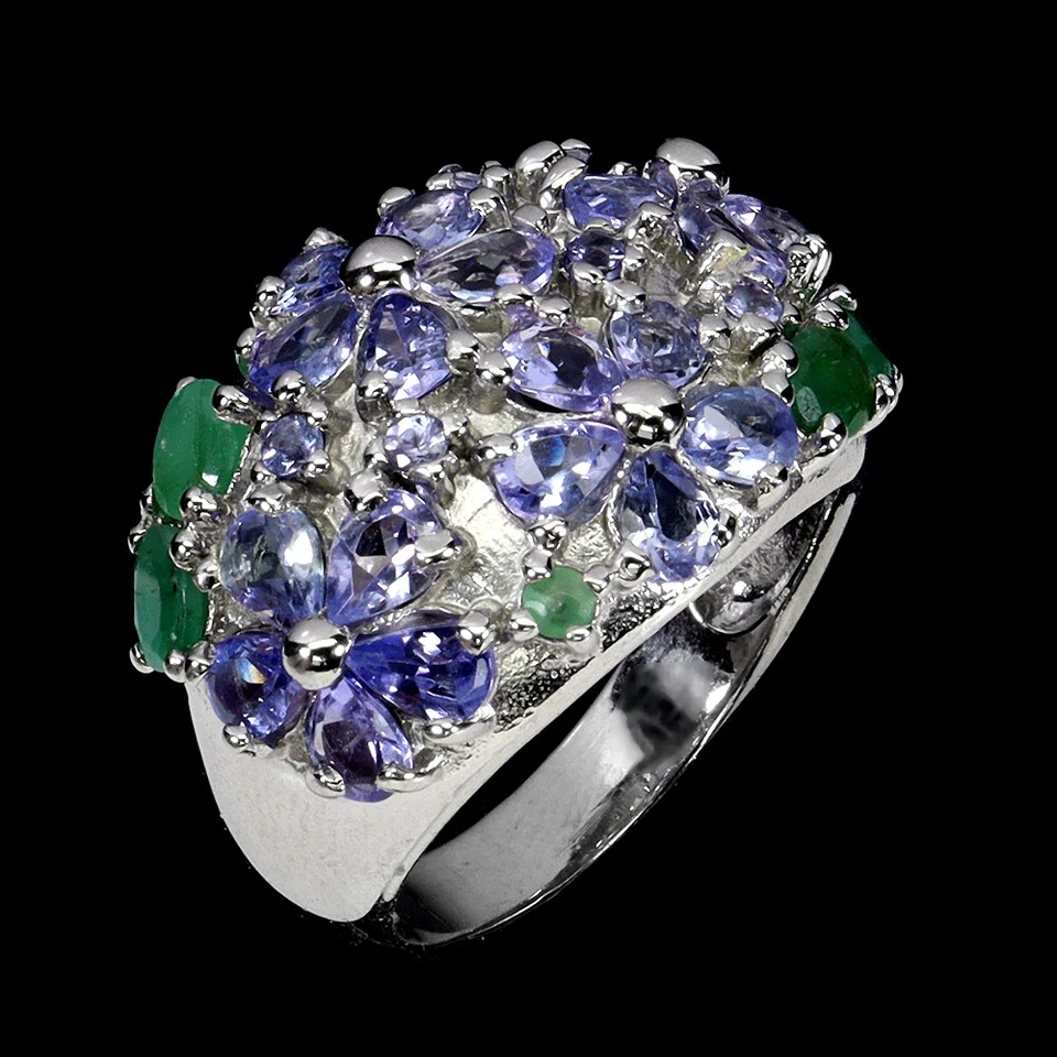 925 Sterling Silver Ring Pear Tanzanite Emerald Natural Gemstone Jewelry Size 7. - Image 2 of 4