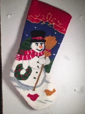 Christmas Stocking Snowman With Broom Embroidered