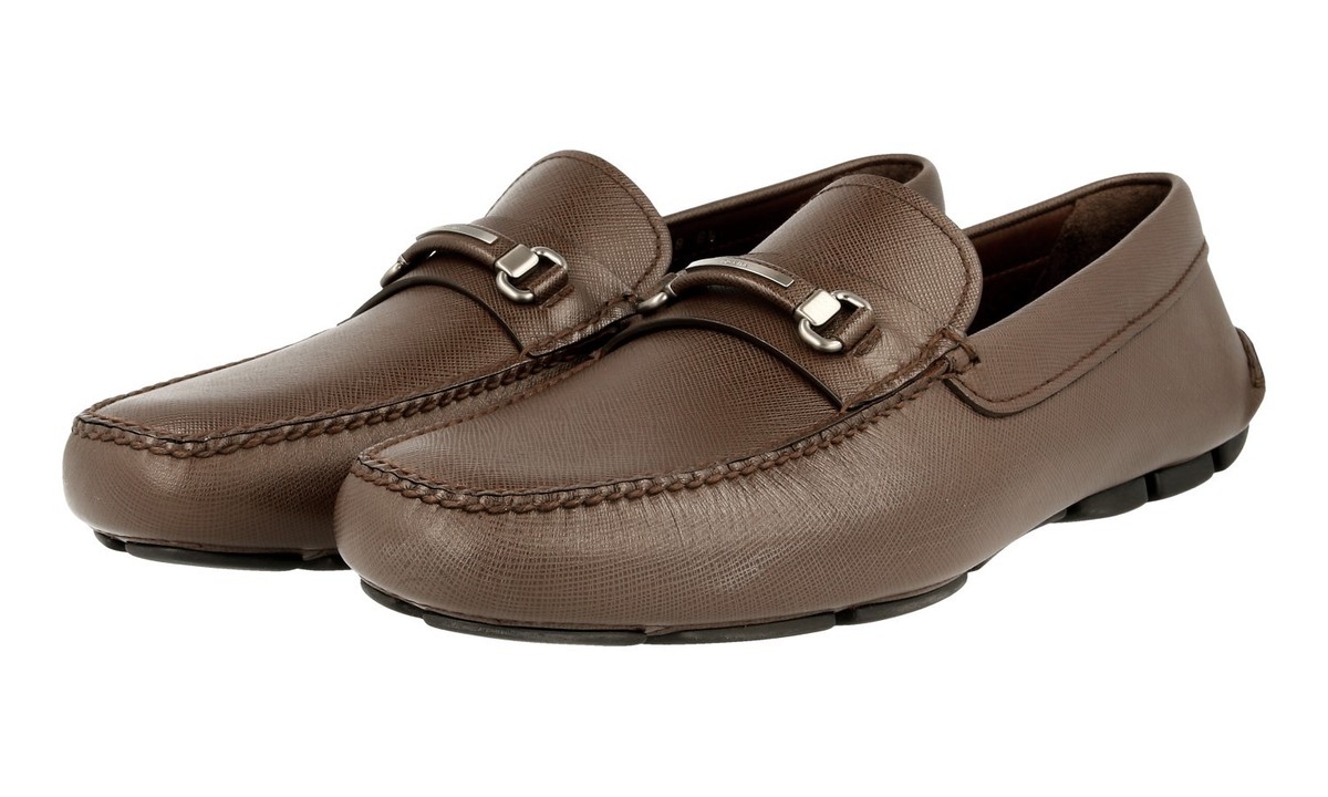 PRADA Saffiano Leather Driving Loafer Shoes 2DD118 Brown NEW  display picture 3