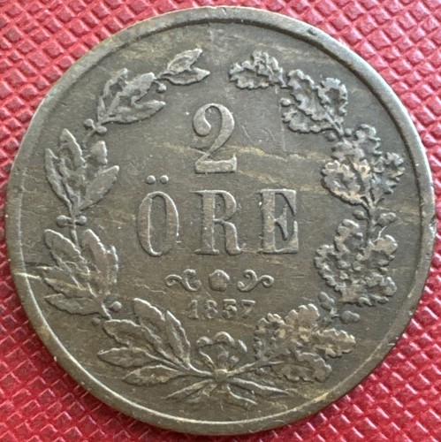 Sweden 1857 Bronze 2 Ore. Oscar I. Long Beard. KM# 688