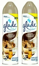 (2) Glade Scented Air Freshener Spray Elegant Amber & Oud Eliminates Odors 8 oz