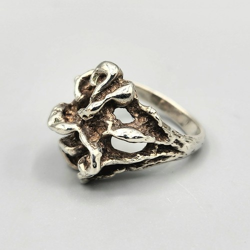 Vintage Brutalist Open Work Dome Sterling Silver Ring Sz 5.5 6.3g - Picture 2 of 11