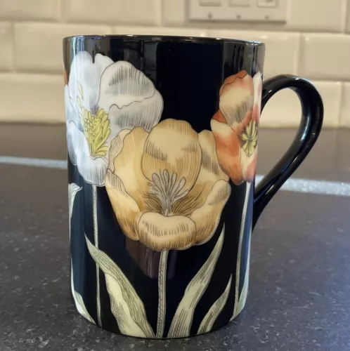 FITZ AND FLOYD MIDNIGHT POPPY PORCELAIN COFFEE/TEA MUG JAPAN