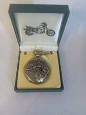 New Motorcycle Biker Style Pocket Watch W/chain Bronze/gold tone 36