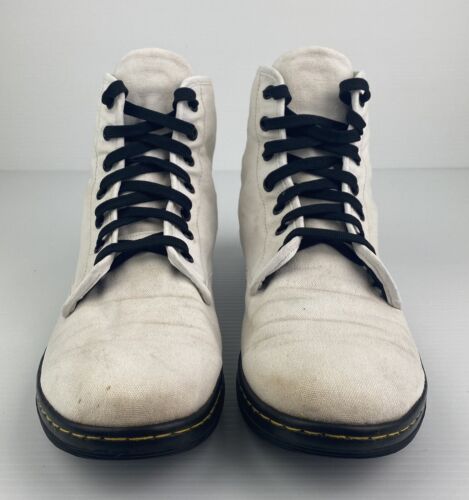 Dr Martens White Tan Canvas Lace-Up Combat Military Women's Boots US 9.5 - Picture 5 of 13