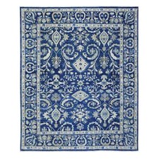 8' x 10' Denim Blue Soft and Shiny Wool Hand Knotted Fine Peshawar Rug R72689