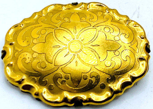 VTG ROSENTHAL GERMANIA Hand Painted Marktredwitz Gold Gilt Scalloped Brooch