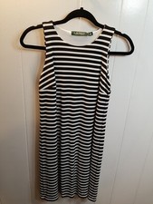 Ralph Lauren Women's Small Black/White Striped Sleeveless Nautical Shift  Dress